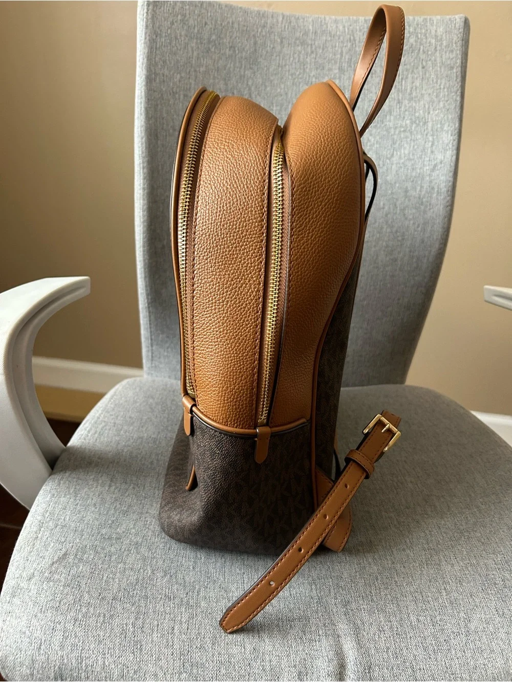 Michael Kors Brown Logo Backpack with Tan Trim